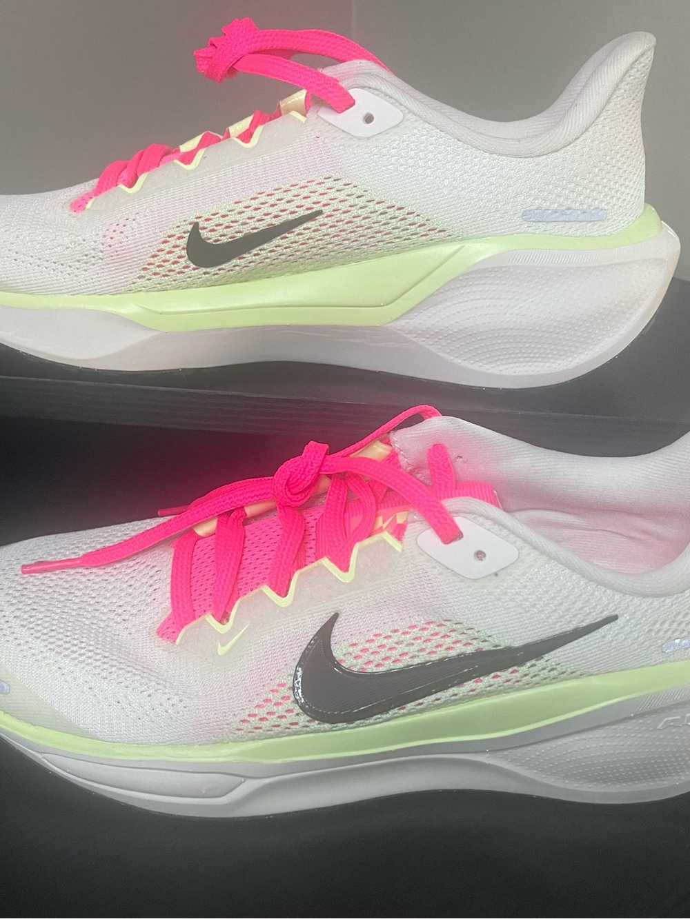 Nike Women’s White Running Shoes with Hot Pink Laces and Lime Accents